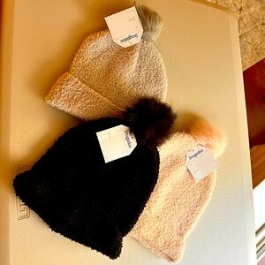 Snugadoo Beanie Bundle 3 Fuzzy PomPom hats Grey Pink Black Ready for cold New